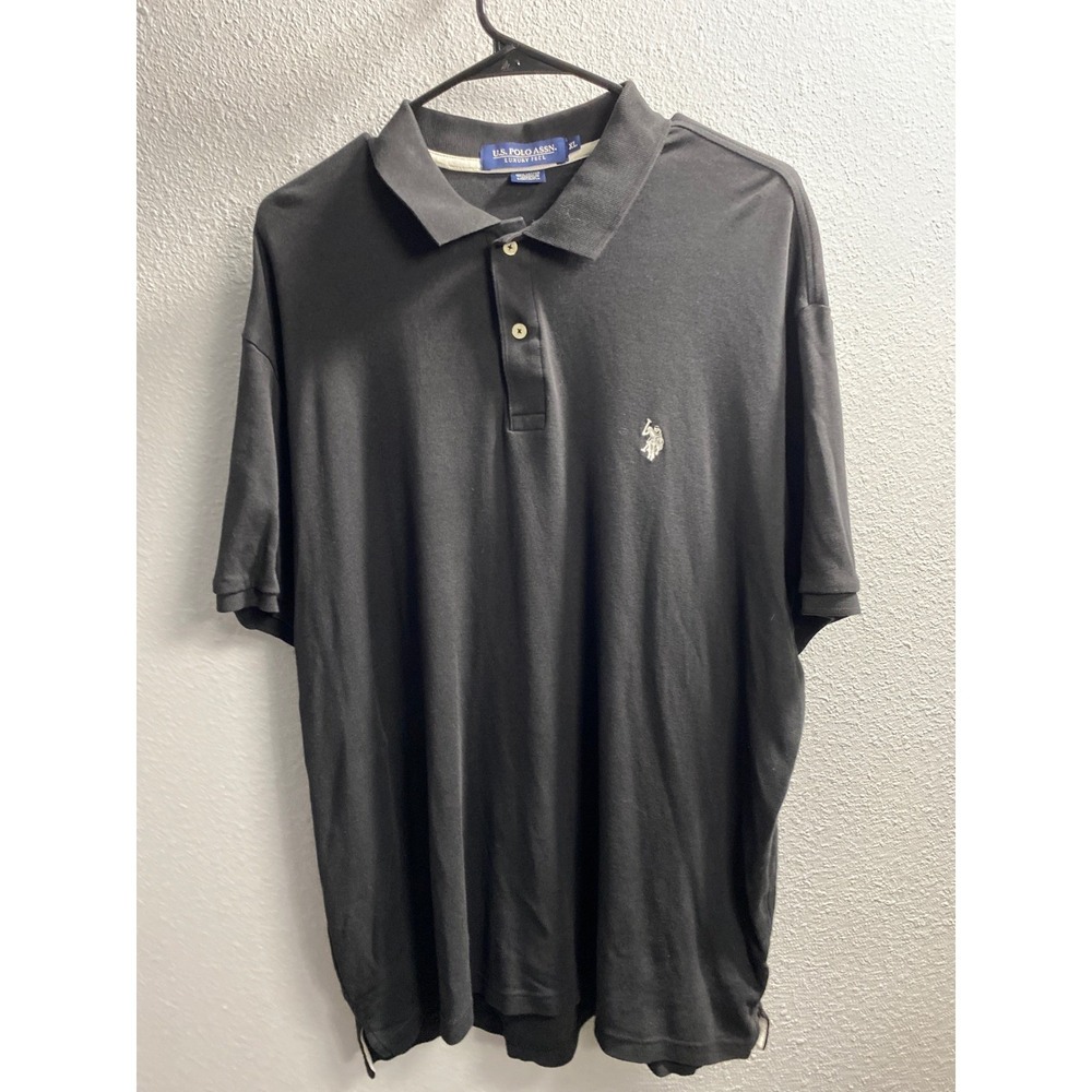 US Polo Association Men XL Black Luxury Feel Short Sleeve Cotton Polo Shirt Logo - Picture 1 of 3